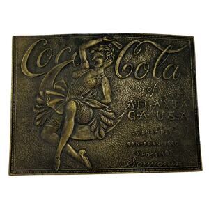 Coca Cola of Atlanta Dancer Brass Belt Buckle 3.5" x 2.5" Trans-Pan Exposition